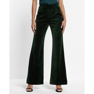 Express Women's Green Editor Super High Waisted Velvet Flare Trouser Pants Sz 2